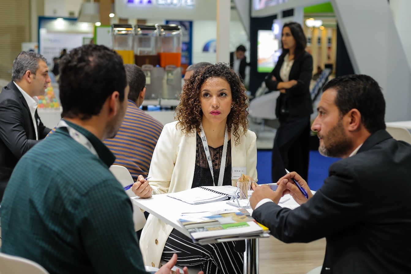 business meeting at exhibition